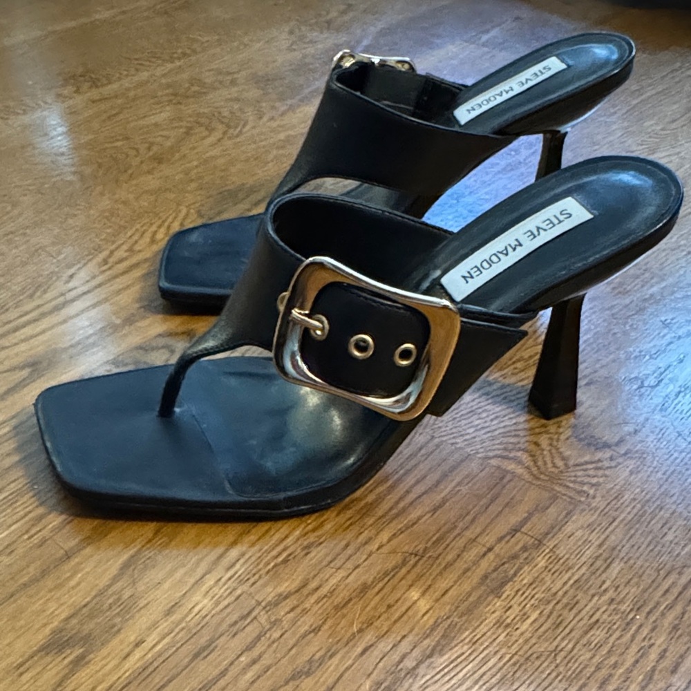 Steve Madden Black Heels with Silver Buckle